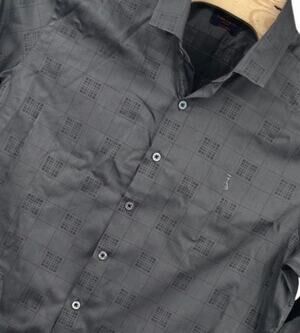 Simon Carter London Gray Checkered Geometric Button Up Slim Fit 44cm 17.5”